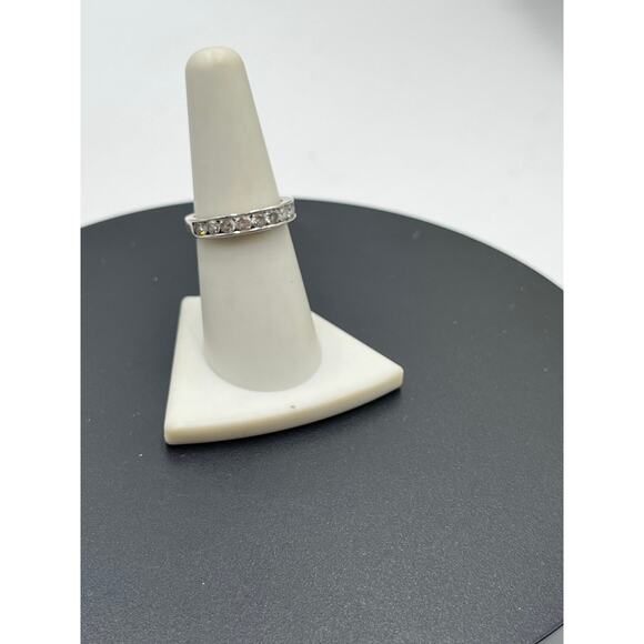 SS 925 Marked Sterling Silver Round Channel Set CZ Half Eternity Wave Band 7.5 - Picture 2 of 11